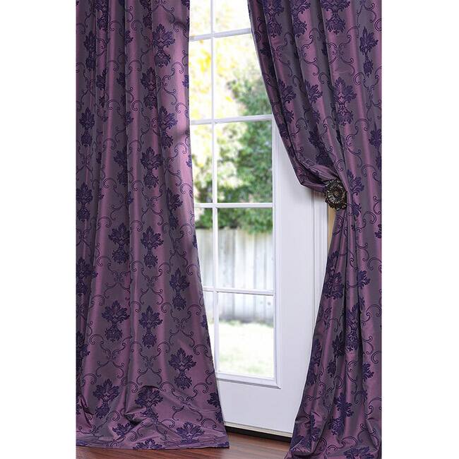 Exclusive Fabrics Flocked Fiori Dahlia Faux Silk 84-inch Curtain Panel