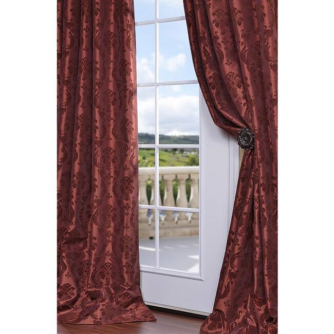 Exclusive Fabrics Flocked Renaissance Paprika Faux Silk 84-inch Curtain Panel