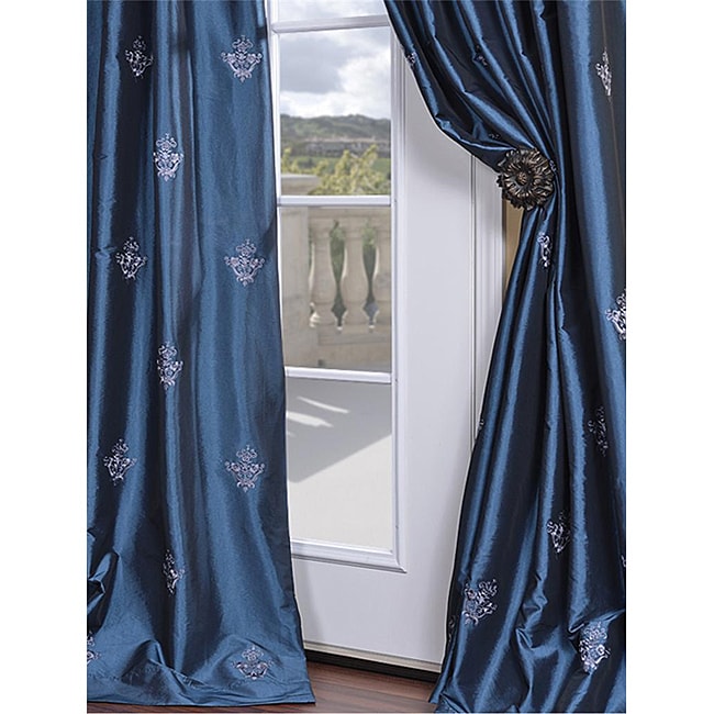 Trophy Azul Embroidered Faux Silk 120 inch Curtain Panel