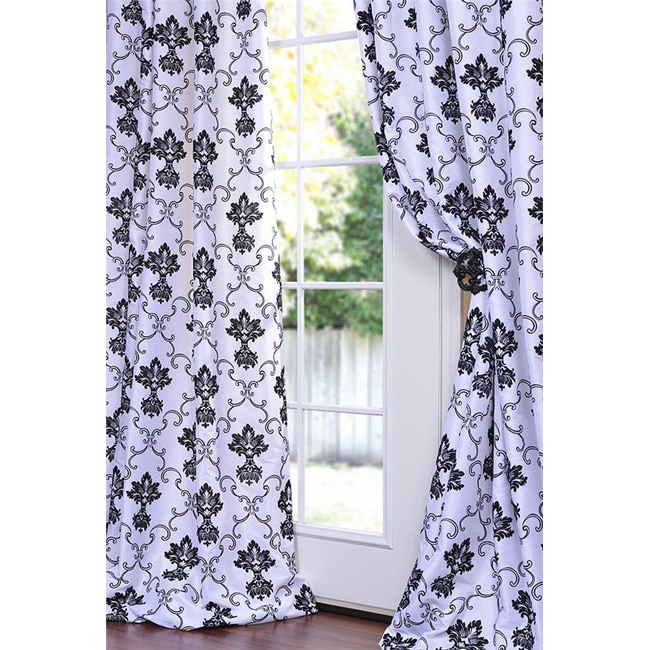 Exclusive Fabrics Flocked Fiori White And Black Faux Silk 120-inch Curtain Panel
