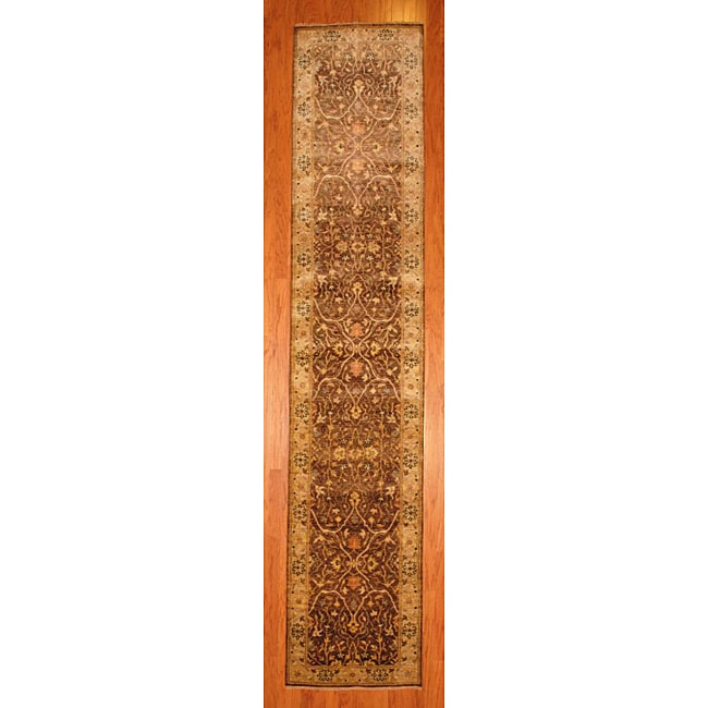 Indo Hand knotted Brown/ Beige Oushak Wool Rug (29 x 137