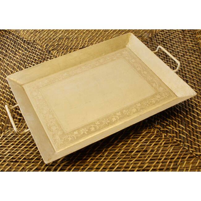 Handmade Wrought Iron Hand-painted Ivory Tray (India)