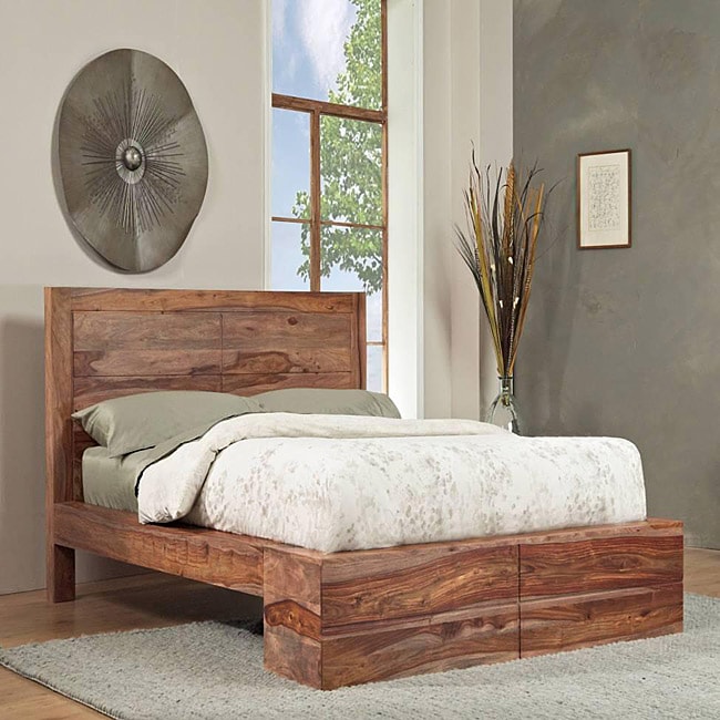 Shop Sheesham Solid Wood Queen Size Panel Bed Free Shipping Today 6099014 2139