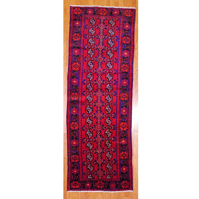 Persian Hand knotted Red/ Black Hamadan Wool Rug (3'10 x 10'8) Runner Rugs