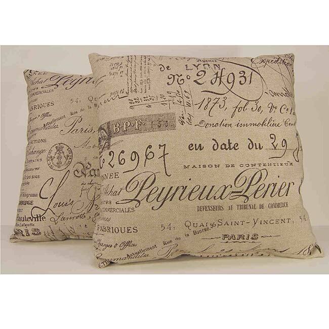Antique Script Decorative Throw Pillows (Set of 2) - Overstock - 6112899