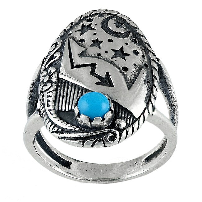   Sterling Silver Turquoise Accent Moon and Stars Ring  