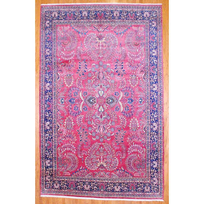 Persian Hand knotted Rust/ Navy Sarouk Wool Rug (93 x 147