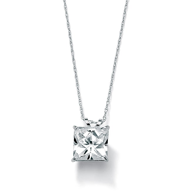 Ultimate CZ 10k White Gold Square Cubic Zirconia Solitaire Necklace 