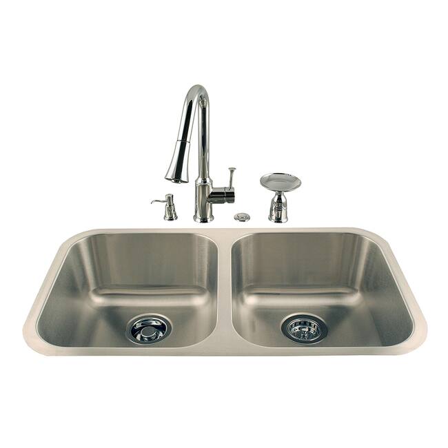 Undermount Double Stainless Sink and Faucet Combo Kit