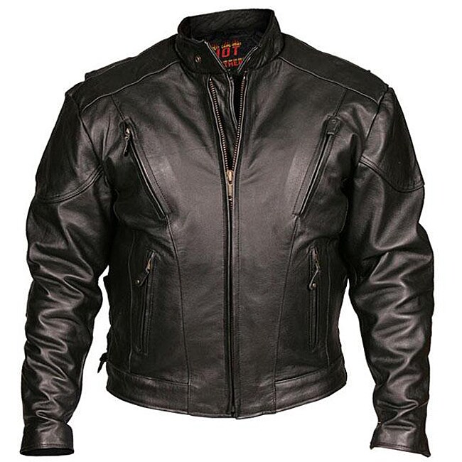 Leather Mens Medium Weight Vented Motorcycle Jacket  