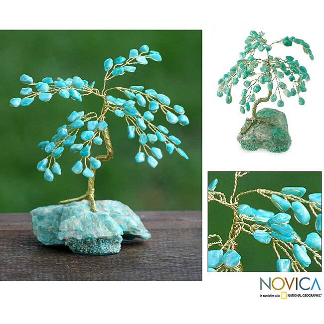 Brass 'Amazonite Luck' Amazonite Small Sculpture (Brazil)