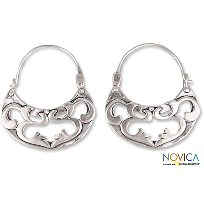 Sterling Silver Dancing River Hoop Earrings (Mexico)  