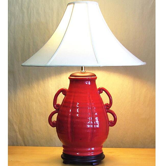 Red Double-handled Urn Ceramic Table Lamp