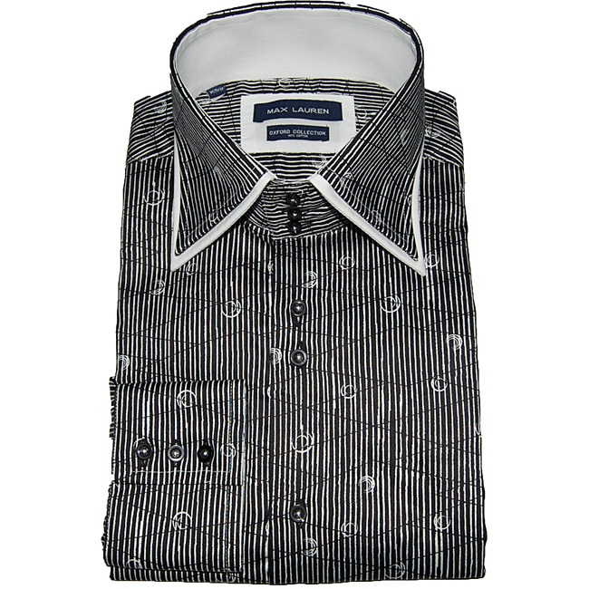 Max Lauren by BRIO UOMO Mens Fashion Black Print Stripe Dress Shirt 