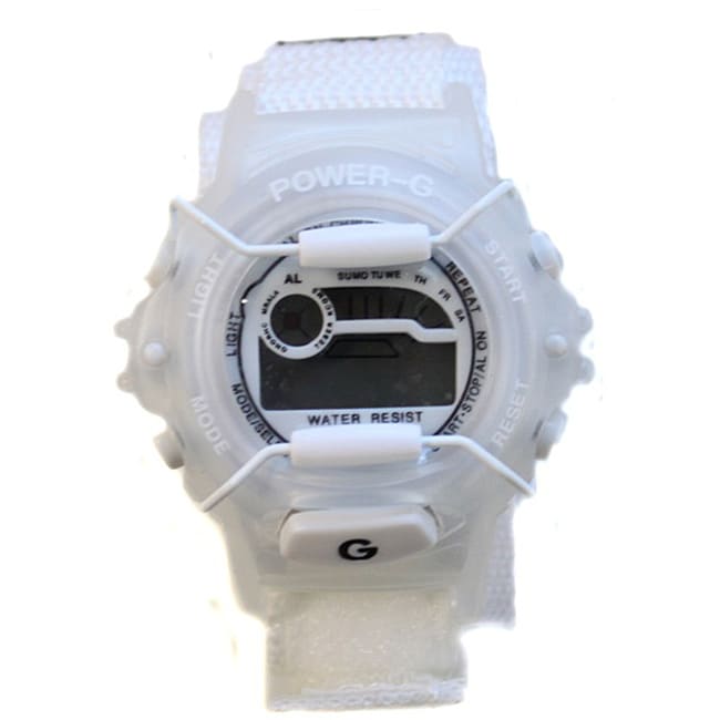 Power G Perfect Time White Alarm Chronograph Hook and Loop Strap Watch 