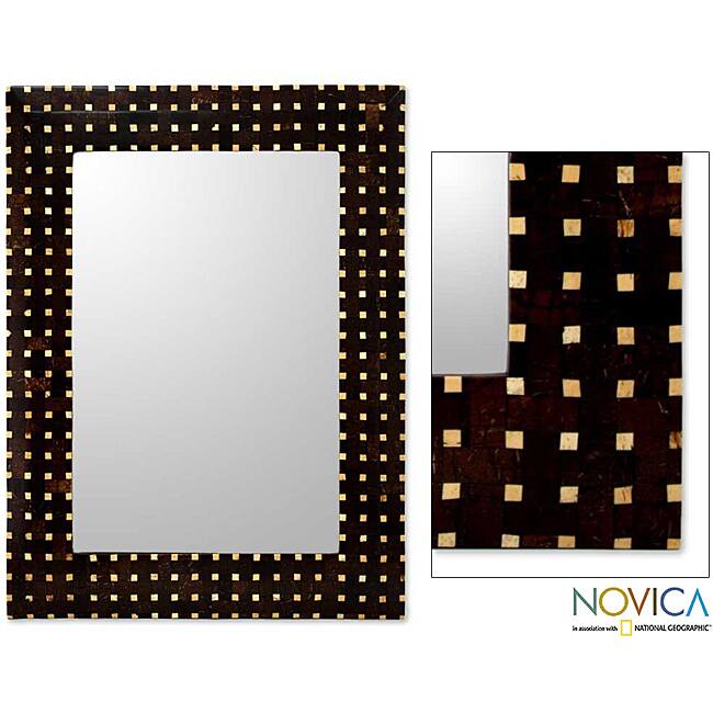 Handcrafted Coconut Shell 'Points of Light' Wall Mirror (Indonesia)