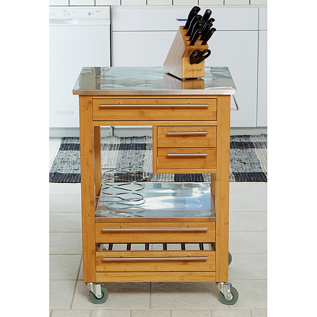 Wooden Kitchen Island with Stainless Steel Top - Free ...