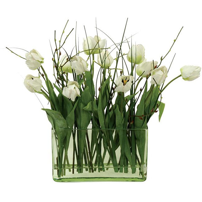 White Tulips in Glass 19inch Rectangular Vase Free Shipping Today