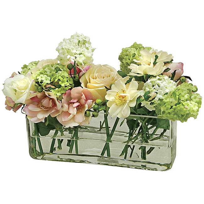 Garden Flowers in Glass 9 inch Rectangular Vase  