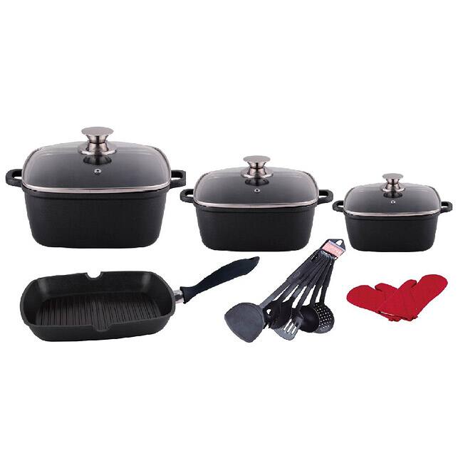 Concord 15-pc Square Cast Aluminum Forged Cookware Set