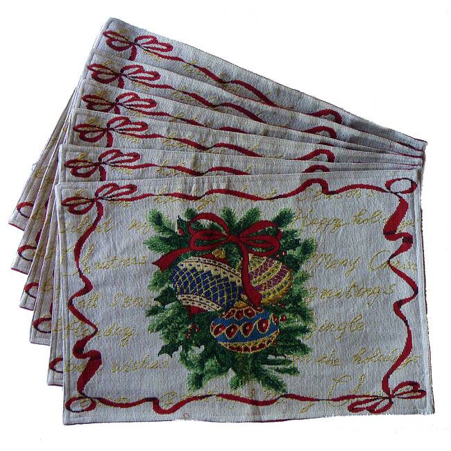 Woven Tapestry Holiday Ornament Place Mats (Set of 6)