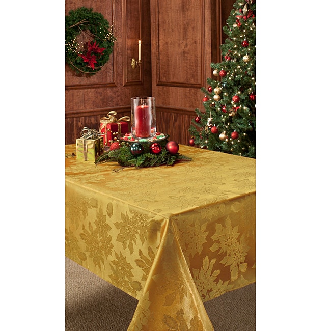 Poinsettia Damask 60x104 inch Gold Tablecloth