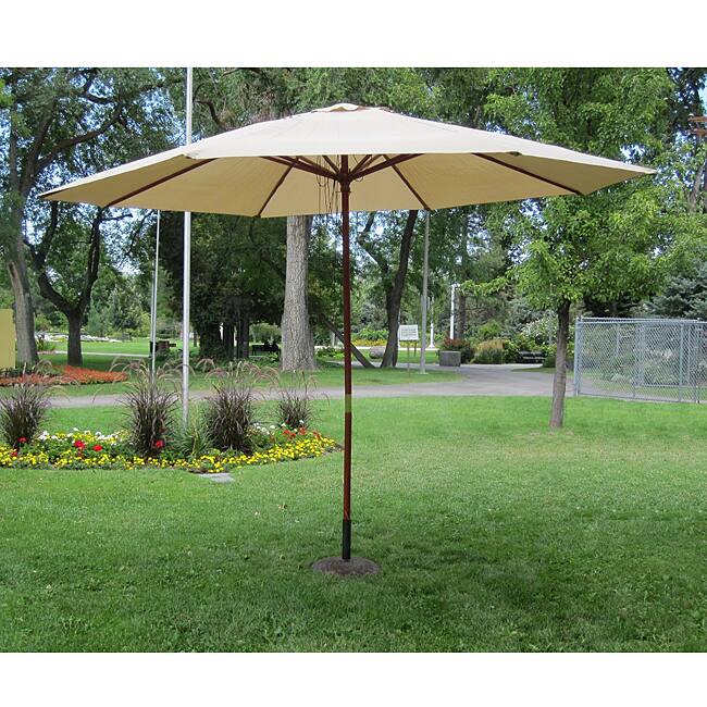 Khaki Wood 13-ft Patio Outdoor Umbrella