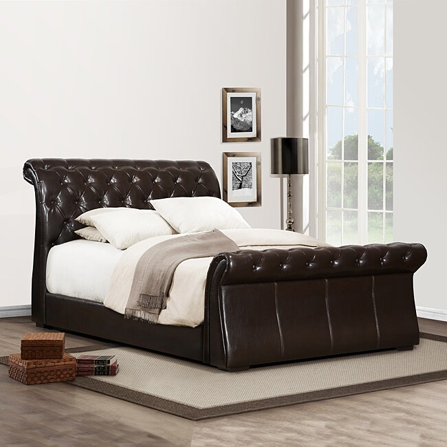 Castela Dark Brown Faux Leather Queen-size Sleigh Bed - 13849530 ...