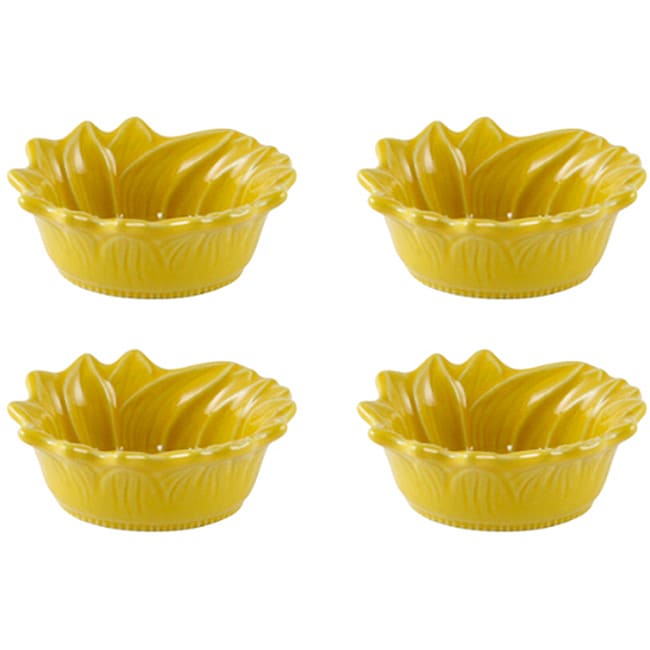 Appolia French Ceramic Yellow Sunflower Ramekins (Set of 4 