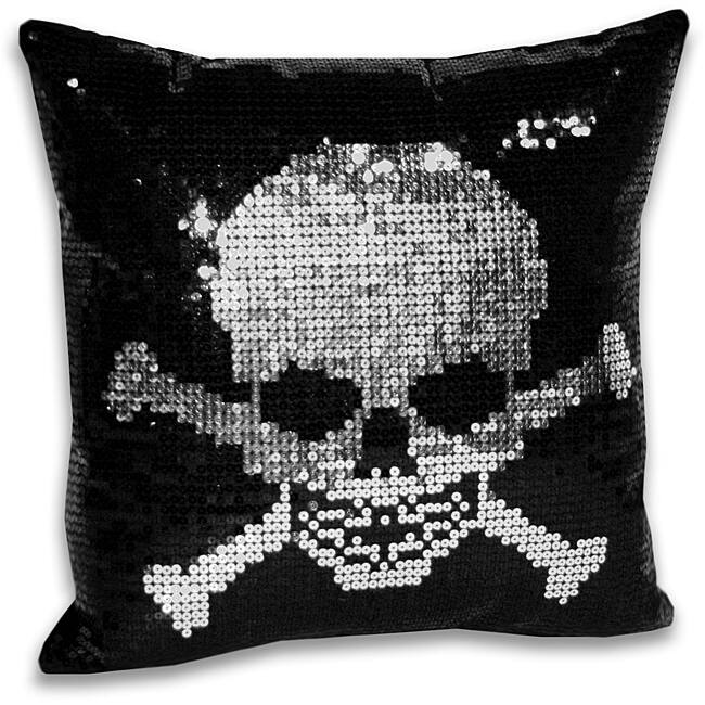 Sequin Skull and Crossbone Decorative Pillow