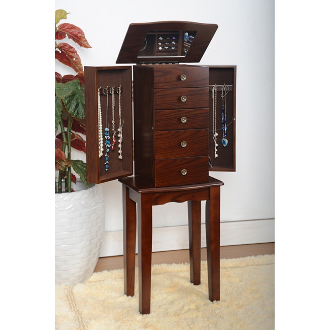 Contemporary Style Walnut Jewelry Armoire Chest Free Shipping Today