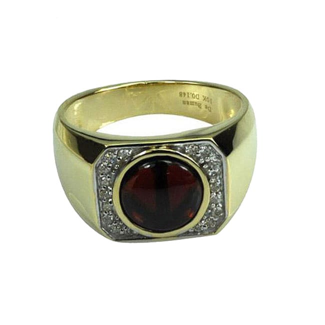 De Buman 10k Gold Mens Garnet and 1/6ct TDW Diamond Ring (JK, I1 