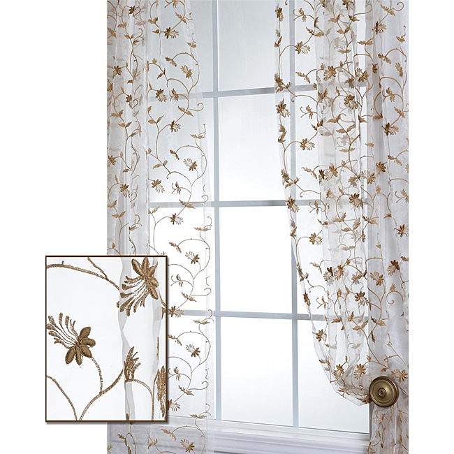 White Embroidered Organza 108 inch Sheer Curtain Panel