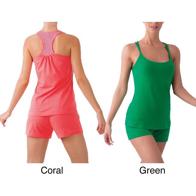 Illusion Womens Green Racerback Tank and Shorts Pajama Set 