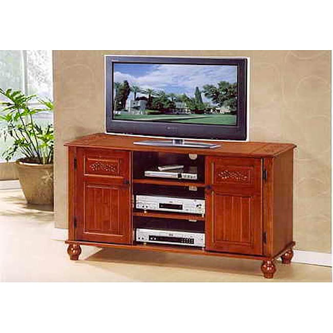 Dark Solid Oak Fully Assembled Wood TV Stand  