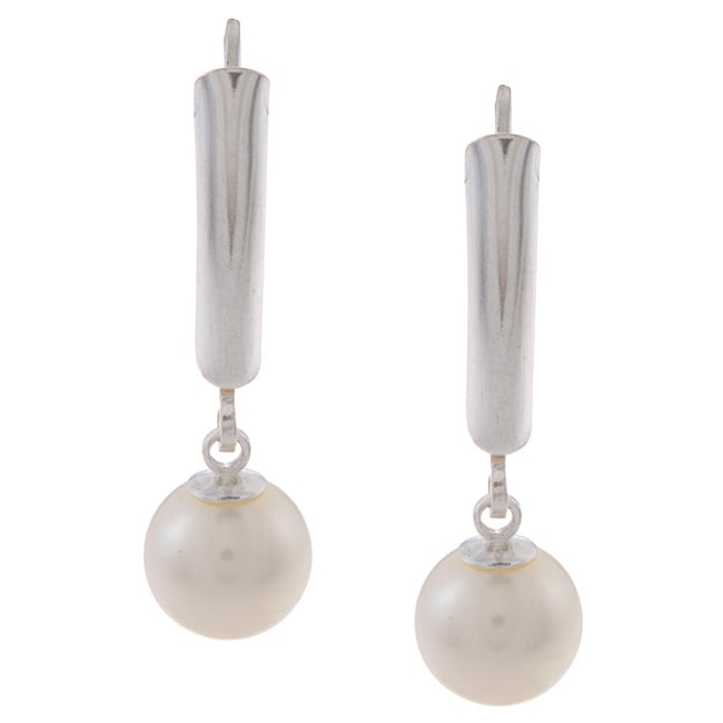 DaVonna Sterling Silver White Akoya Pearl Leverback Earrings (6 7 mm 