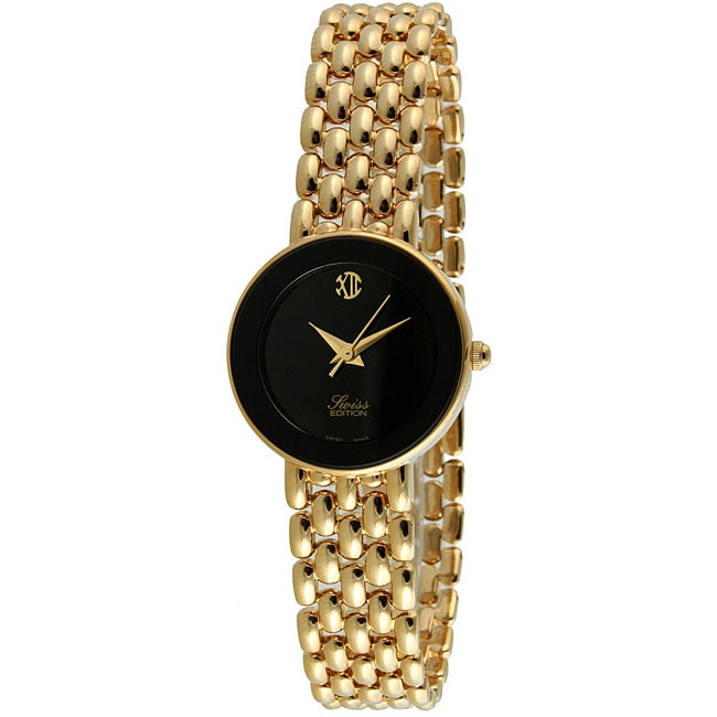   Edition Womens Goldtone Panther Link Black Dial Watch  