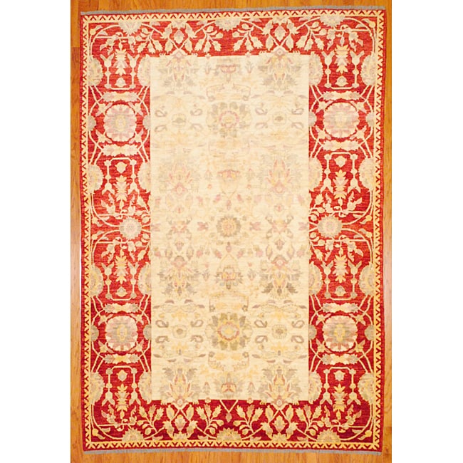 Afghan Hand Knotted Vegetable Dye Ivory/Rust Wool Rug (71 x 103