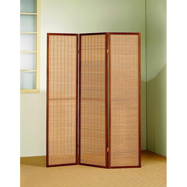 Cherry Wood Framed 3-panel Room Divider - 13875660 - Overstock.com ...