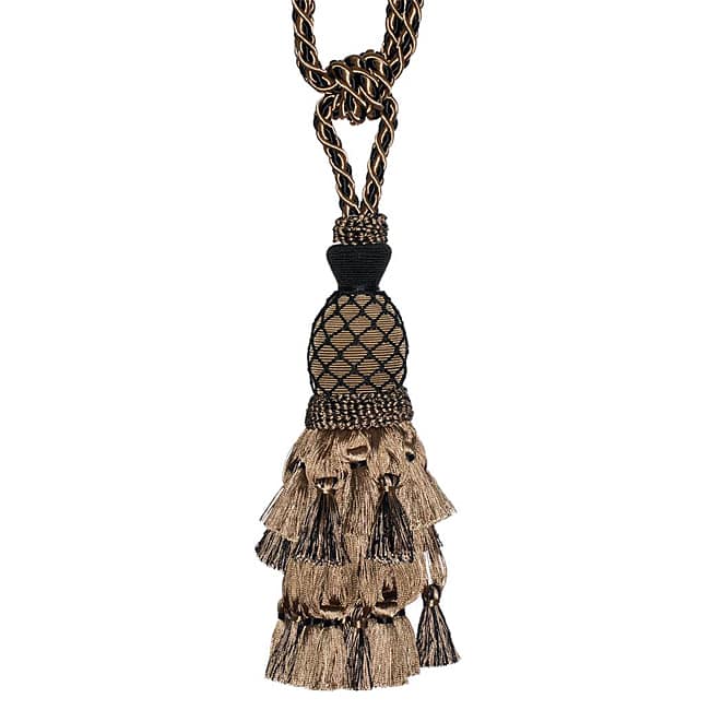 Exclusive Fabrics Taupe/ Black Designer Tassel Tiebacks (Set of 2)