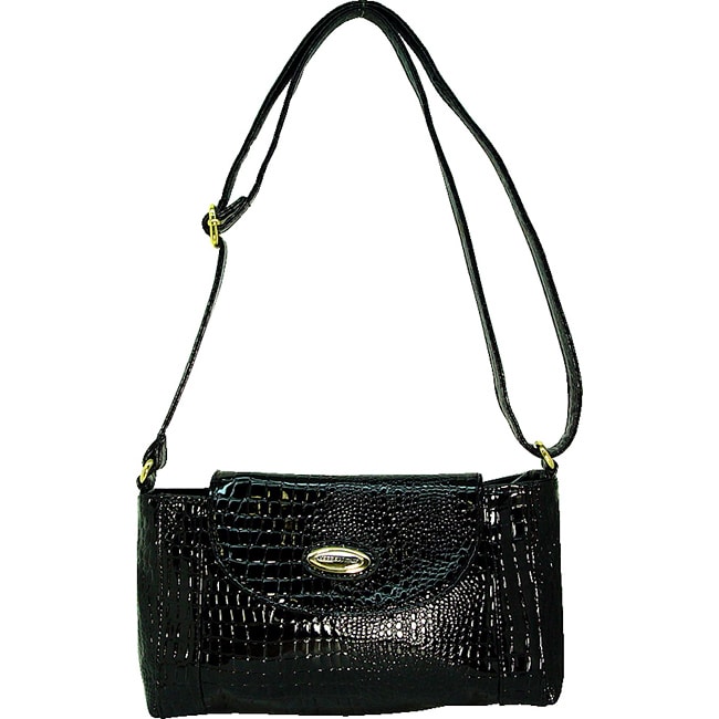 Ronella Lucci Vecceli Crocodile Embossed Black Crossbody