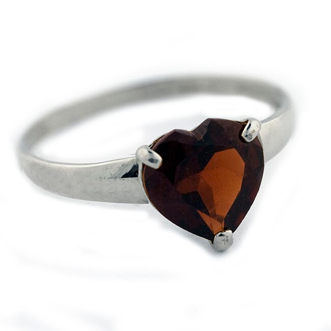 10k White Gold Heart cut Garnet Solitaire Ring Gemstone Rings