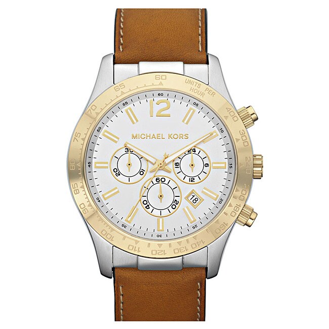 Michael Kors Men's Leather Strap Twotone Chronograph Watch Free