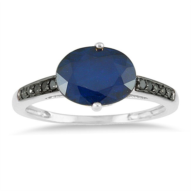 10k White Gold Sapphire and 1/10ct TDW Black Diamond Ring