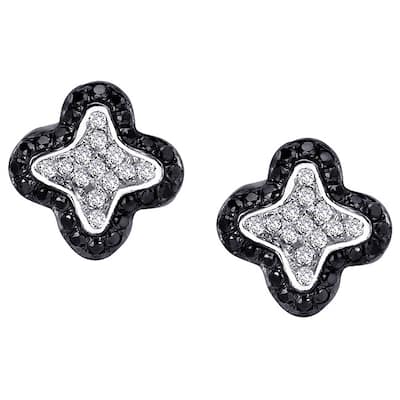 14k White Gold 1/4ct TDW Black and White Diamond Clover Earrings