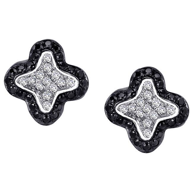 14k White Gold 1/4ct TDW Black and White Diamond Clover Earrings