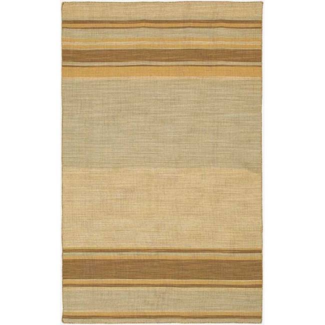 Flat Weave Gold/ Brown Striped Wool Rug (4 X 6)