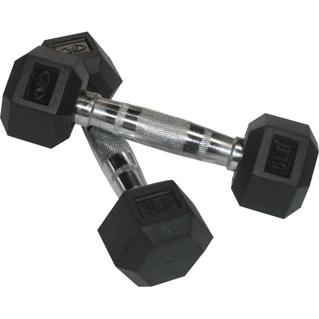 Valor Fitness 5 lb Black Rubber Hex Dumbbells (Set of 2)   