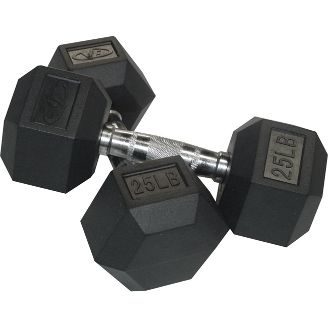 Fitness   Mancuernas hexagonales, de goma, 25 libras, negro (set de 2