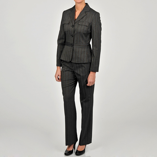 Sharagano Womens Roman Stripe 3 button Pant Suit 